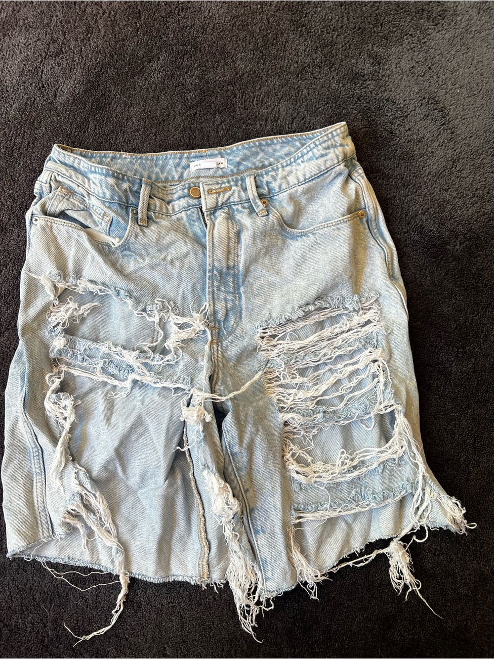 Good American Light Blue Distressed Denim Shorts